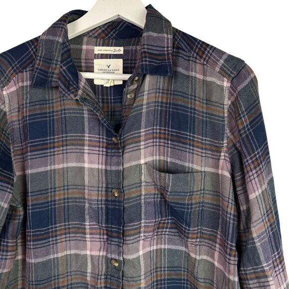 American Eagle Medium womens AE Ahh-Mazingly Soft Flannel Shirt Purple Gray - Picture 3 of 7